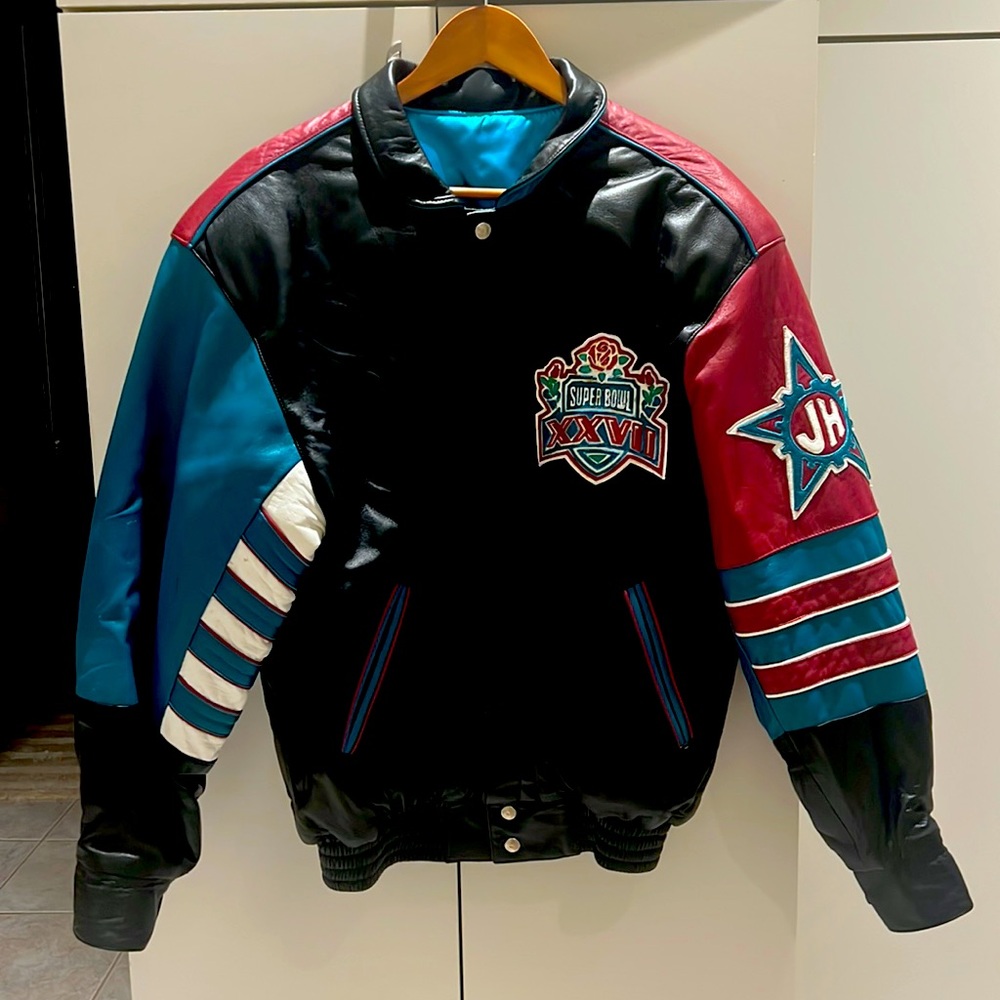 Leather Super Bowl Jeff Hamilton bomber jacket Rose Bowl XXVII reverse satin